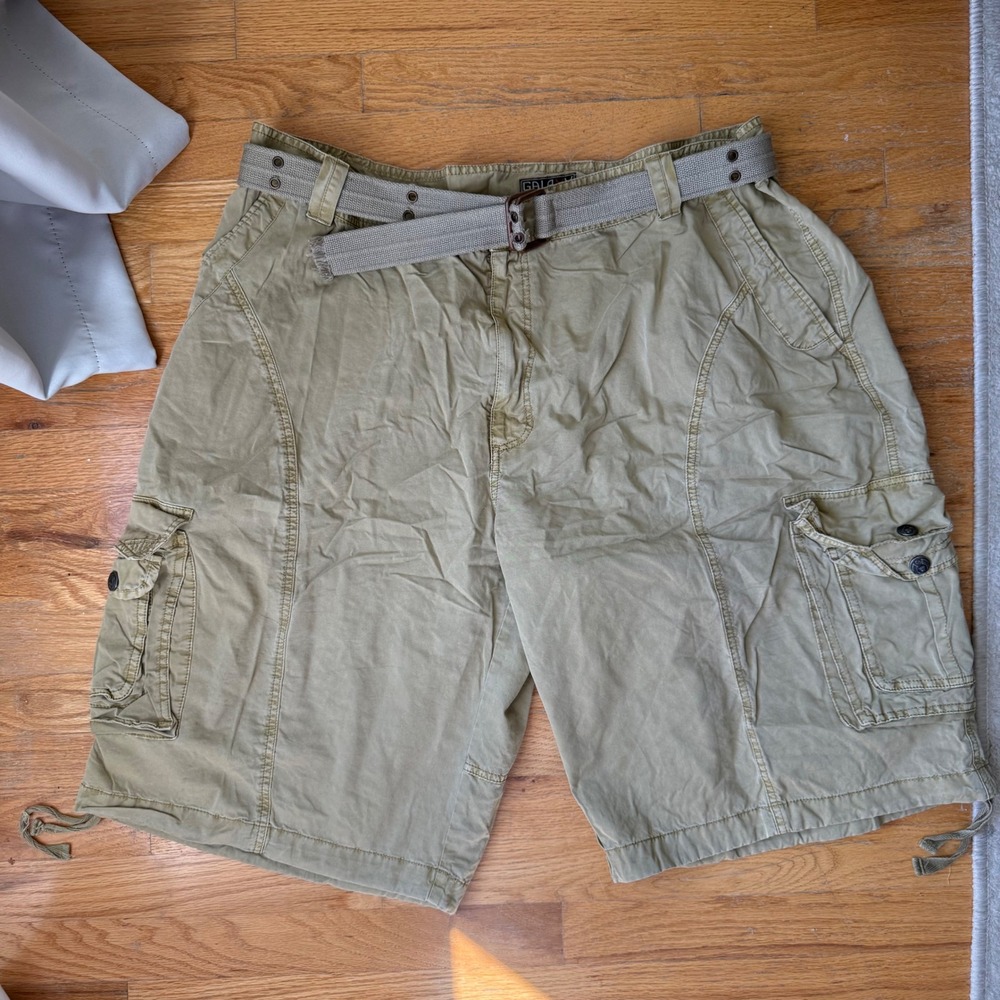 Galaxy by Harvic Cargo Shorts Mens 46 Baggy Khaki Utility Belt Y2K Style
